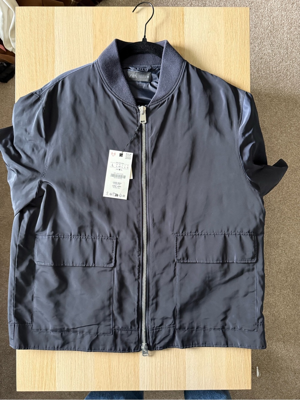 Zara Men's Dark Navy Bomber Jacket